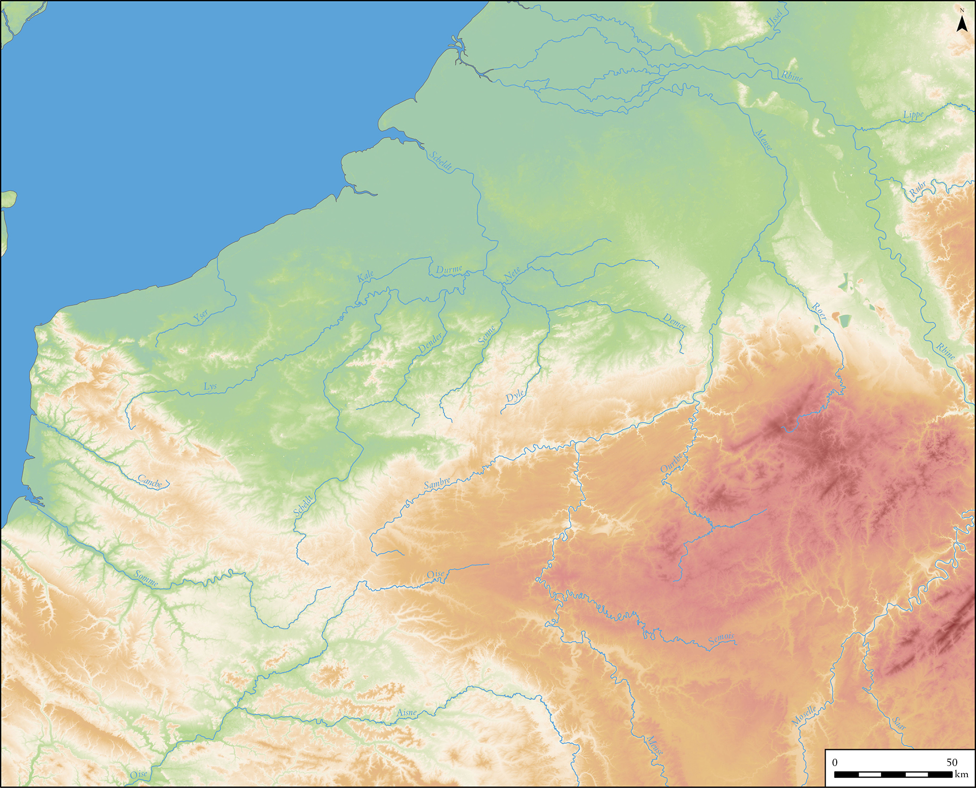 Relief map of North-West Europe