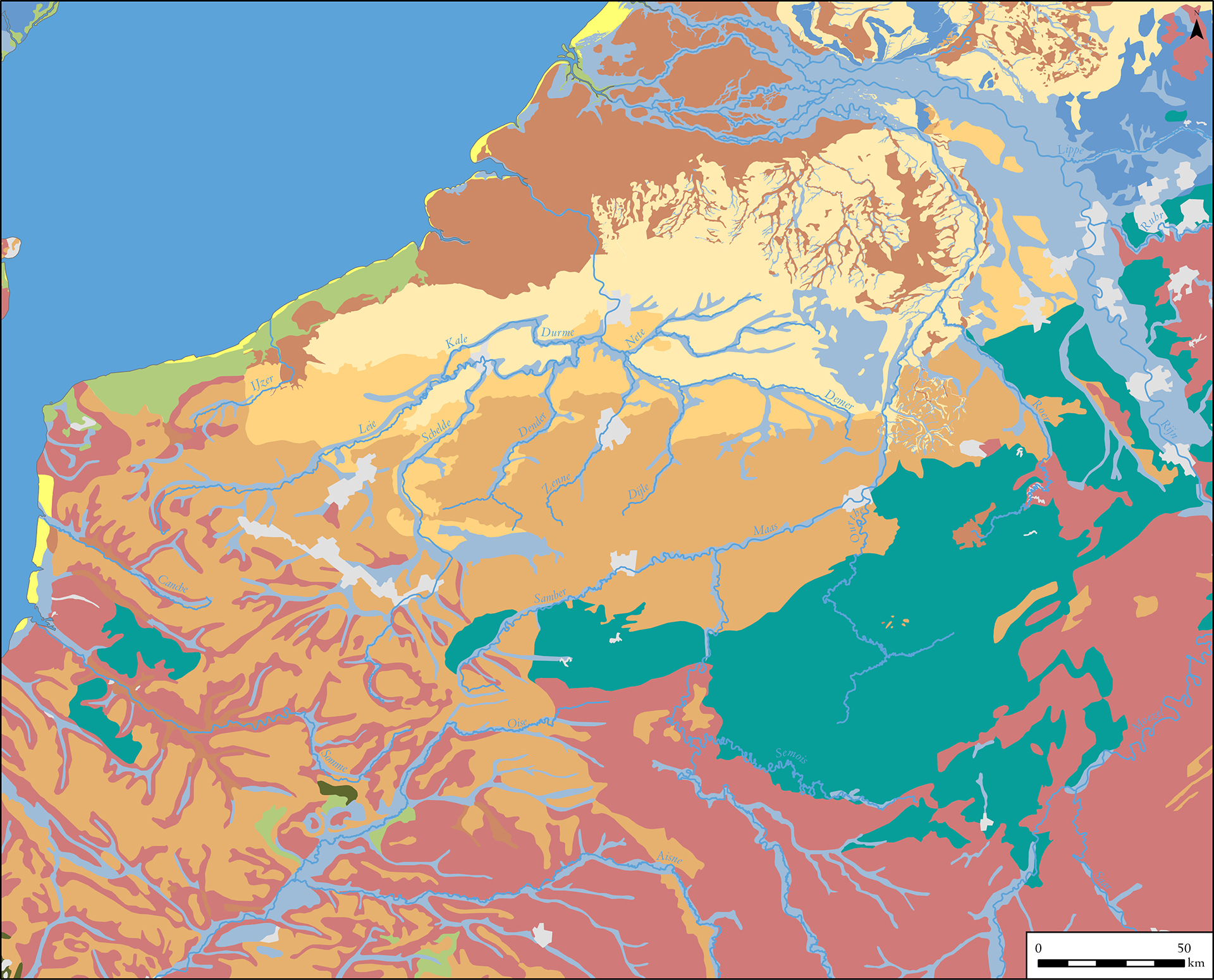 Bodemassociatiekaart van Noordwest-Europa