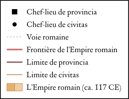 L'Europe du Nord-Ouest à l'époque romaine, vers 117 legend