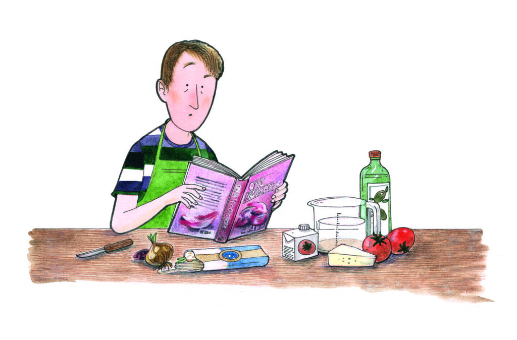 Illustratie 'Ons Kookboek' Canon van Vlaanderen voor kinderen © Benjamin Leroy en Merel Eyckerman / Salto (Standaard Uitgeverij)