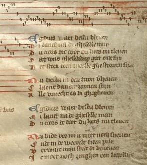 Het Gruuthusehandschrift van omstreeks 1400 is de oudste bron met (eenstemmige) Middelnederlandse liederen die vergezeld zijn van muzieknotatie, waaronder het Egidiuslied.