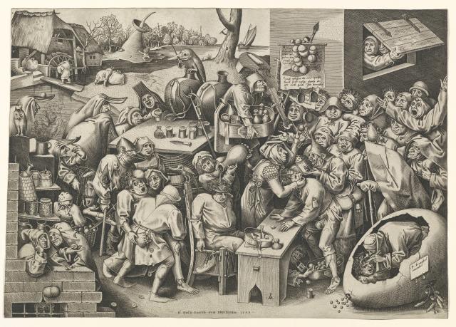 Er zijn weinig 16e-eeuwse voorstellingen van heksen. Deze prent van Pieter Bruegel de Oude, ‘De heks van Mallegem’, is een uitzondering.