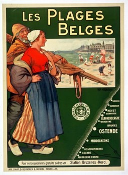 Reproductie van de affiche ‘Les Plages Belges’ ter promotie van het kusttoerisme, 1910, naar een ontwerp van Florimond Van Acker (1858-1940). Toeristische abonnementen maakten een verblijf aan de kust toegankelijk voor brede lagen van de bevolking. (Brussel, Collectie NMBS – Train World Heritage)