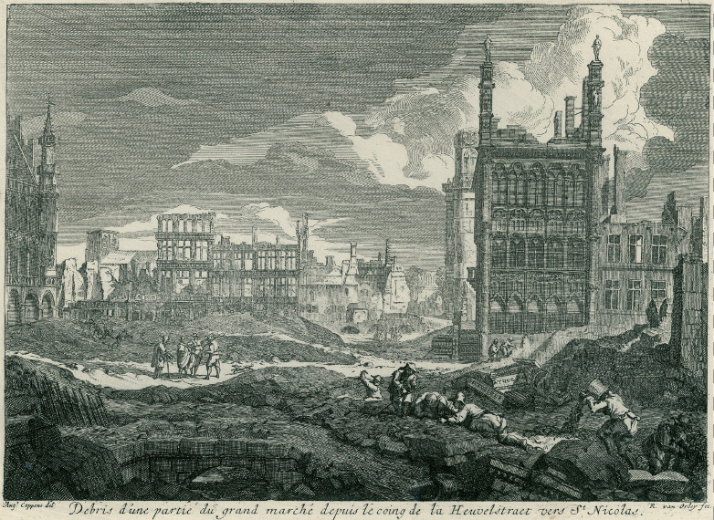 Grote Markt van Brussel na bombardement.