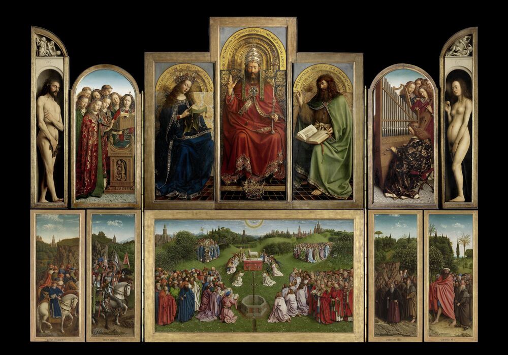 Sint-Baafskathedraal Gent – www.artinflanders.be – fotografen Hugo Maertens en Dominique Provost – CC-BY-NC-ND 4.0 crop Het Lam Gods van Jan en Hubert van Eyck, rond 1430.